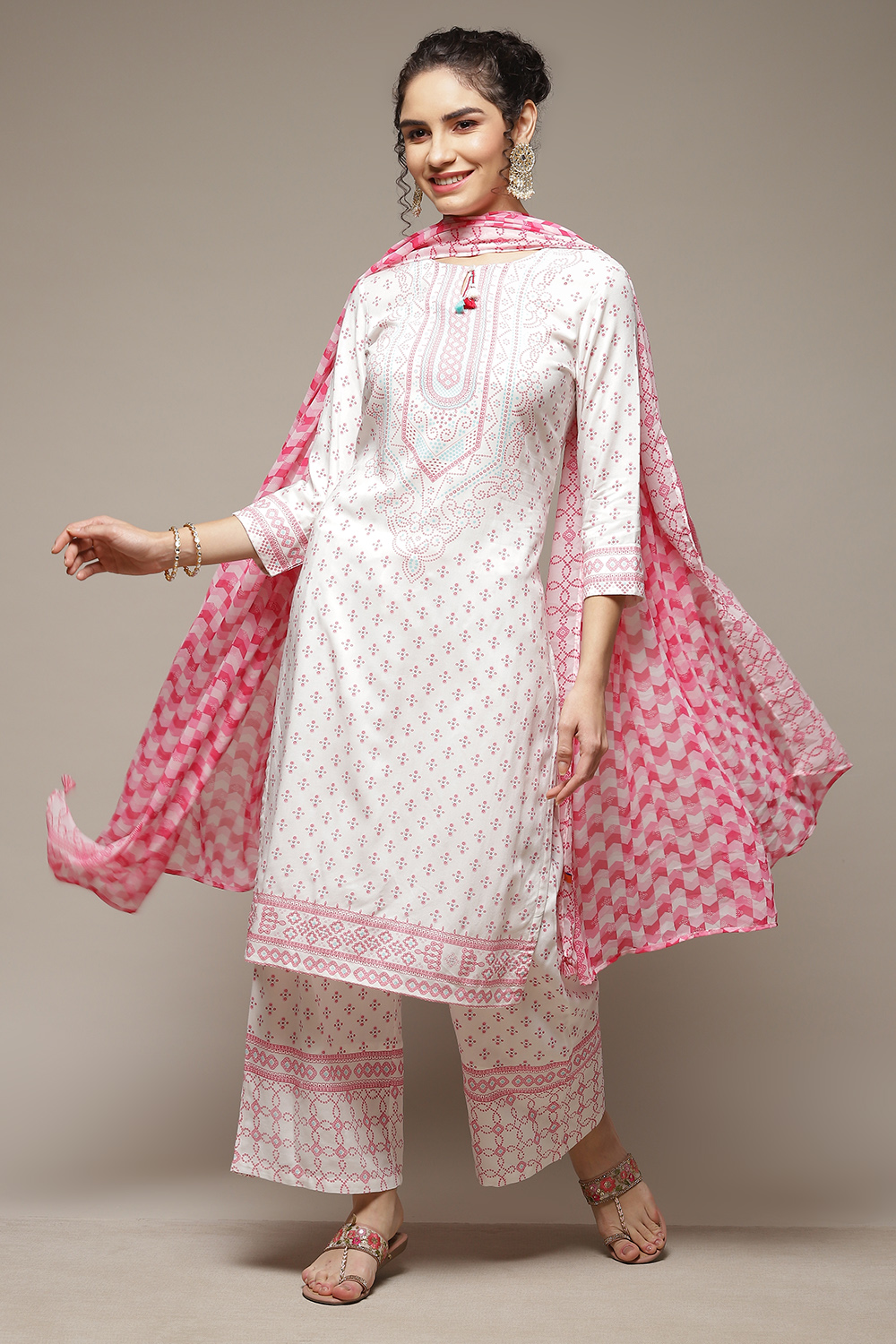 White LIVA Straight Kurta Suit Set image number 0